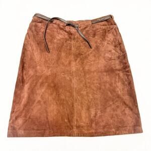 INC Suede Belted Leather Chocolate Brown Pencil Skirt Size 8